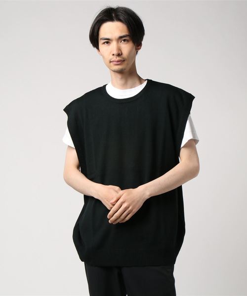 VIBGYOR(ヴィブジョー)の「VIBGYOR Select/ ハイゲージニットクルーネックオーバーサイズベスト (BG)(ベスト・メンズ・チャコールグレー/ブラック/ベージュ/オフホワイト/ネイビー・MEDIUM/LARGE)」の2枚目の写真