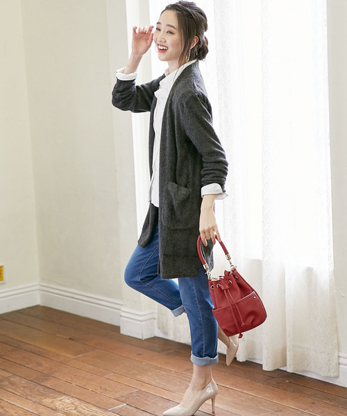 BELLUNA（ベルーナ）の「ウール入りシャギー素材カーディガン（ノーカラージャケット・レディース・チャコールグレー/ライトグレー/ベージュ系その他・MEDIUM/LARGE/X-LARGE）」の16枚目の写真