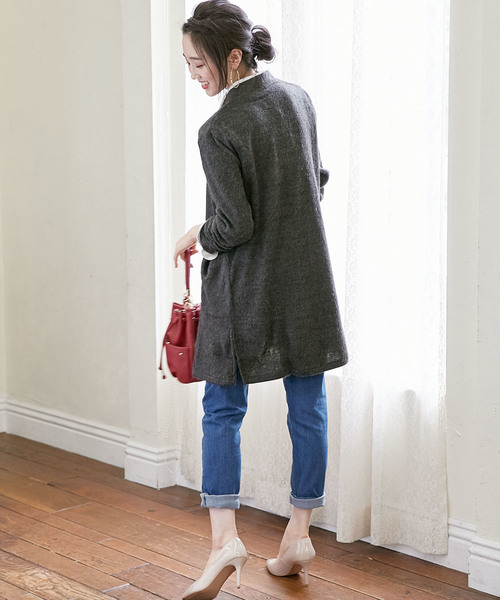 BELLUNA（ベルーナ）の「ウール入りシャギー素材カーディガン（ノーカラージャケット・レディース・チャコールグレー/ライトグレー/ベージュ系その他・MEDIUM/LARGE/X-LARGE）」の17枚目の写真