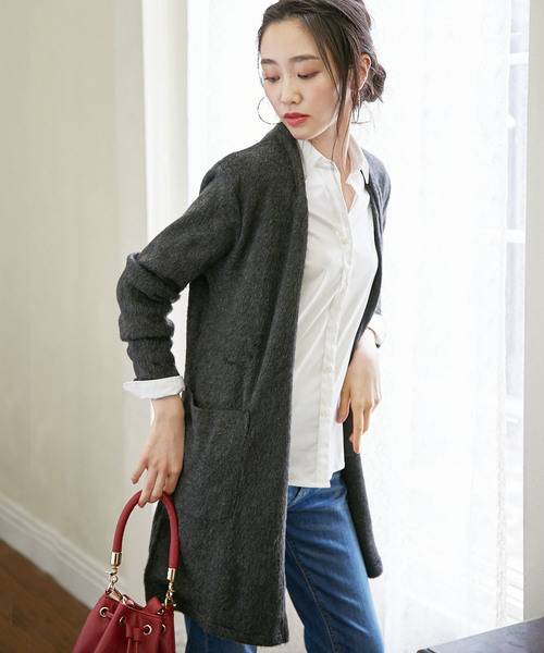 BELLUNA（ベルーナ）の「ウール入りシャギー素材カーディガン（ノーカラージャケット・レディース・チャコールグレー/ライトグレー/ベージュ系その他・MEDIUM/LARGE/X-LARGE）」の18枚目の写真