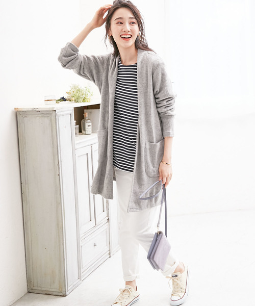 BELLUNA（ベルーナ）の「ウール入りシャギー素材カーディガン（ノーカラージャケット・レディース・チャコールグレー/ライトグレー/ベージュ系その他・MEDIUM/LARGE/X-LARGE）」の19枚目の写真