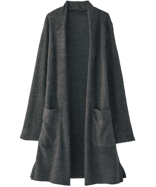 BELLUNA（ベルーナ）の「ウール入りシャギー素材カーディガン（ノーカラージャケット・レディース・チャコールグレー/ライトグレー/ベージュ系その他・MEDIUM/LARGE/X-LARGE）」の4枚目の写真