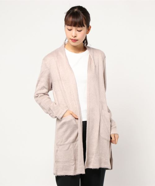 BELLUNA（ベルーナ）の「ウール入りシャギー素材カーディガン（ノーカラージャケット・レディース・チャコールグレー/ライトグレー/ベージュ系その他・MEDIUM/LARGE/X-LARGE）」の7枚目の写真