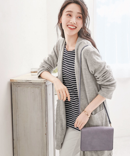 BELLUNA（ベルーナ）の「ウール入りシャギー素材カーディガン（ノーカラージャケット・レディース・チャコールグレー/ライトグレー/ベージュ系その他・MEDIUM/LARGE/X-LARGE）」の9枚目の写真