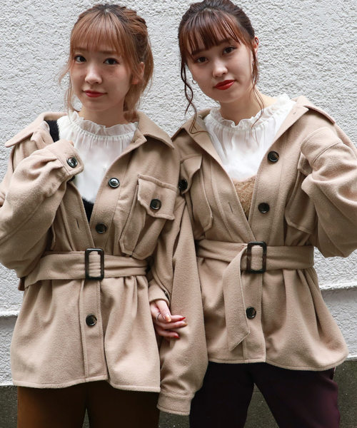 PairPair（ペアペア）の「ベルト付きCPOジャケット（ミリタリージャケット・レディース・ベージュ/ブルー/アイボリー/モカ/ブラウン系その他・FREE）」の3枚目の写真