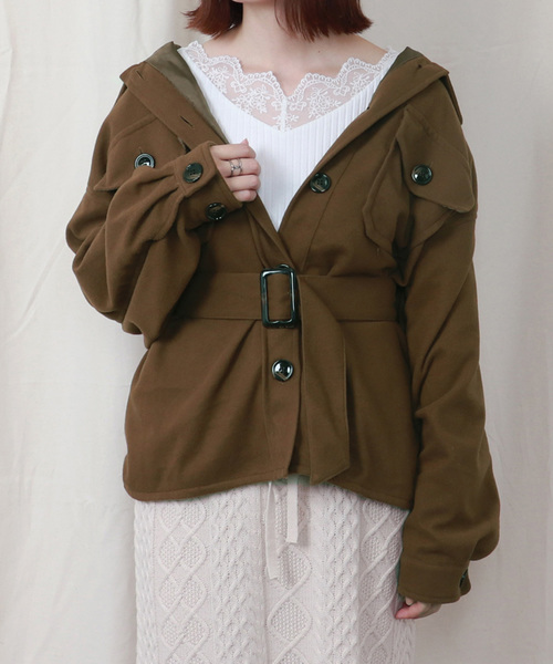 PairPair（ペアペア）の「ベルト付きCPOジャケット（ミリタリージャケット・レディース・ベージュ/ブルー/アイボリー/モカ/ブラウン系その他・FREE）」の8枚目の写真