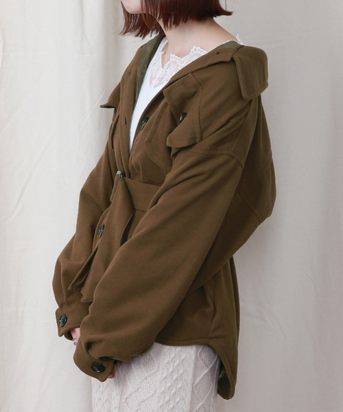 PairPair（ペアペア）の「ベルト付きCPOジャケット（ミリタリージャケット・レディース・ベージュ/ブルー/アイボリー/モカ/ブラウン系その他・FREE）」の9枚目の写真