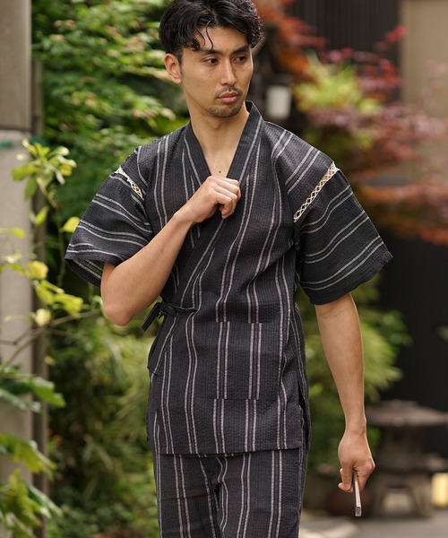 MONO-MART(モノマート)の「しじら織 『甚平』(浴衣・メンズ・ブラック/グレー/ネイビー/ブルー系その他/チャコール/ブラック系その他2/ブラック系その他3/ブルー系その他2/ホワイト系その他/ブラック系その他/グレー系その他・M/L/XL)」の3枚目の写真