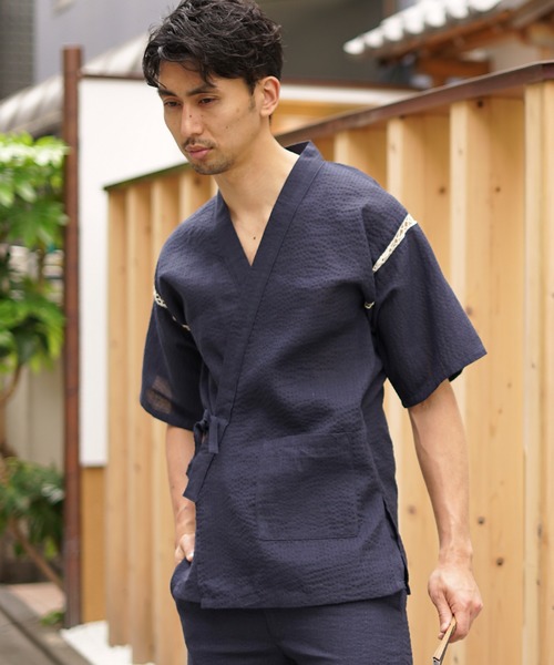 MONO-MART(モノマート)の「しじら織 『甚平』(浴衣・メンズ・ブラック/グレー/ネイビー/ブルー系その他/チャコール/ブラック系その他2/ブラック系その他3/ブルー系その他2/ホワイト系その他/ブラック系その他/グレー系その他・M/L/XL)」の9枚目の写真