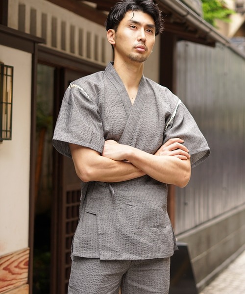 MONO-MART(モノマート)の「しじら織 『甚平』(浴衣・メンズ・ブラック/グレー/ネイビー/ブルー系その他/チャコール/ブラック系その他2/ブラック系その他3/ブルー系その他2/ホワイト系その他/ブラック系その他/グレー系その他・M/L/XL)」の6枚目の写真