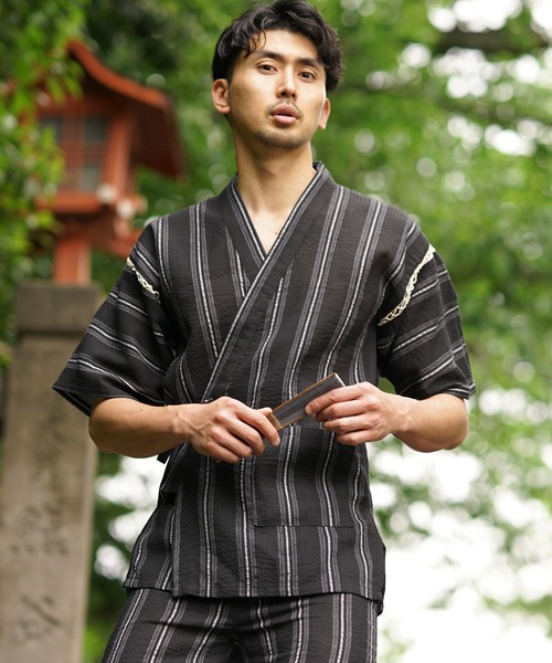 MONO-MART(モノマート)の「しじら織 『甚平』(浴衣・メンズ・ブラック/グレー/ネイビー/ブルー系その他/チャコール/ブラック系その他2/ブラック系その他3/ブルー系その他2/ホワイト系その他/ブラック系その他/グレー系その他・M/L/XL)」の5枚目の写真