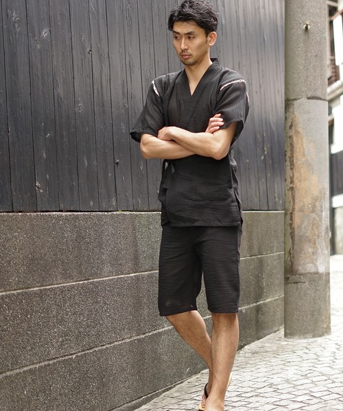 MONO-MART(モノマート)の「しじら織 『甚平』(浴衣・メンズ・ブラック/グレー/ネイビー/ブルー系その他/チャコール/ブラック系その他2/ブラック系その他3/ブルー系その他2/ホワイト系その他/ブラック系その他/グレー系その他・M/L/XL)」の17枚目の写真