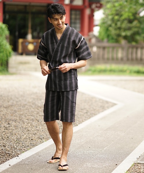 MONO-MART(モノマート)の「しじら織 『甚平』(浴衣・メンズ・ブラック/グレー/ネイビー/ブルー系その他/チャコール/ブラック系その他2/ブラック系その他3/ブルー系その他2/ホワイト系その他/ブラック系その他/グレー系その他・M/L/XL)」の20枚目の写真