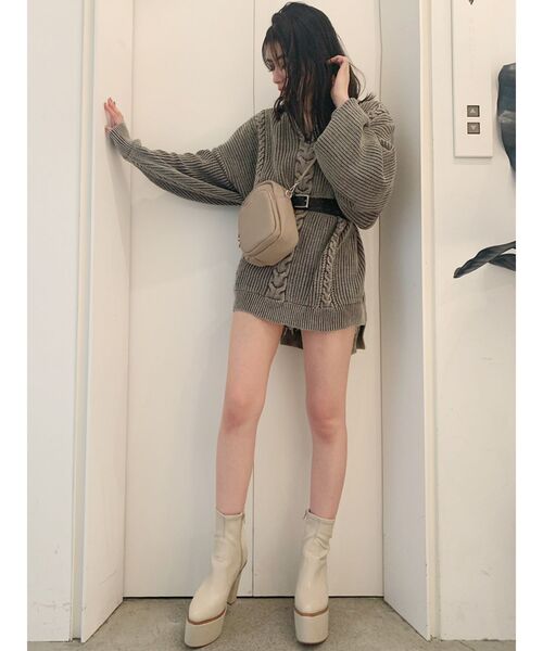 GYDA☆ブリーチケーブルドルマンニットTOPS ジェイダ GYDA ブリーチケーブルドルマンニットTOPS （ネイビー） -靴