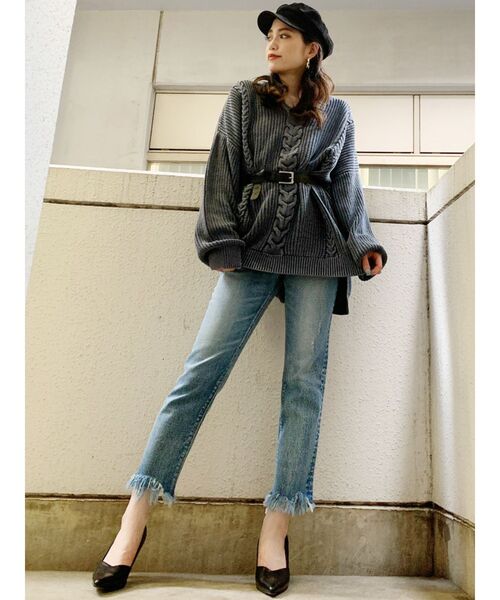 GYDA☆ブリーチケーブルドルマンニットTOPS ジェイダ GYDA ブリーチケーブルドルマンニットTOPS （ブラック） -靴