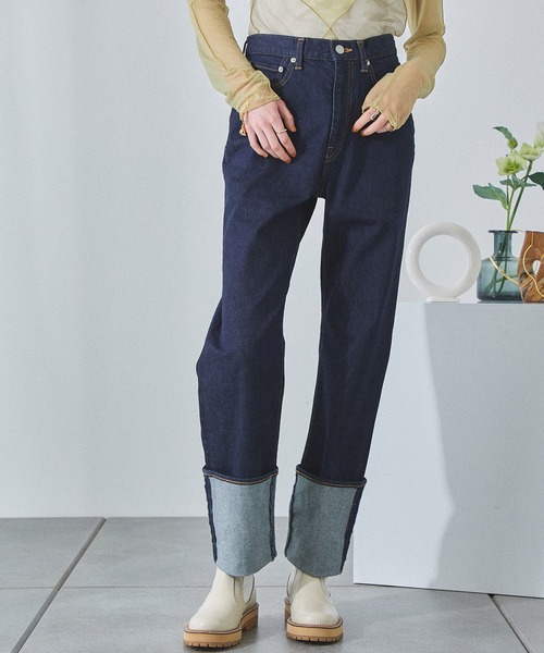 PUBLIC TOKYO(パブリックトウキョウ)の「モイストストレートデニム(デニムパンツ・レディース・ネイビー・2/3/4/1)」の6枚目の写真