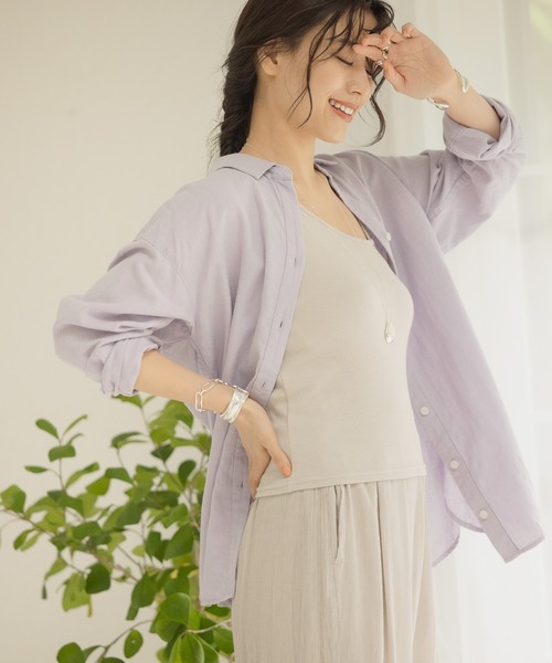 BAYFLOW（ベイフロー）の「リネンカラ―シャツ（テンセル(TM)繊維使用）（シャツ/ブラウス・レディース・ホワイト/ベージュ/オレンジ/カーキ/ライトグリーン/ラベンダー・SMALL/MEDIUM）」の6枚目の写真