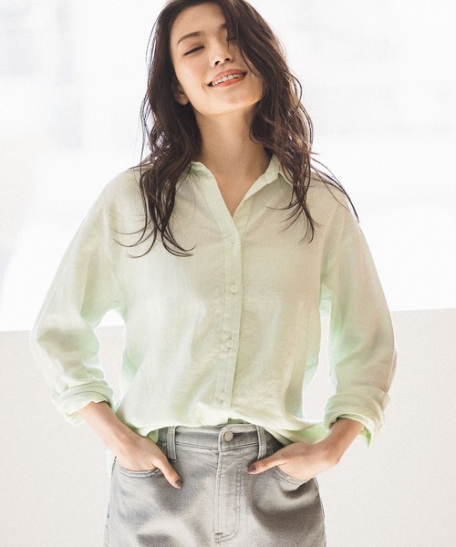 BAYFLOW（ベイフロー）の「リネンカラ―シャツ（テンセル(TM)繊維使用）（シャツ/ブラウス・レディース・ホワイト/ベージュ/オレンジ/カーキ/ライトグリーン/ラベンダー・SMALL/MEDIUM）」の5枚目の写真