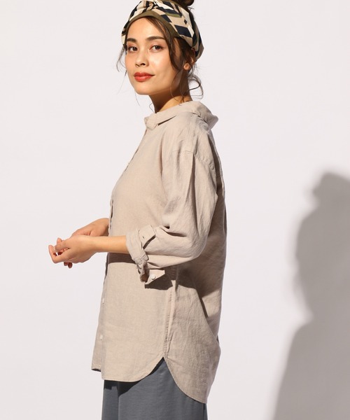 BAYFLOW（ベイフロー）の「リネンカラ―シャツ（テンセル(TM)繊維使用）（シャツ/ブラウス・レディース・ホワイト/ベージュ/オレンジ/カーキ/ライトグリーン/ラベンダー・SMALL/MEDIUM）」の21枚目の写真