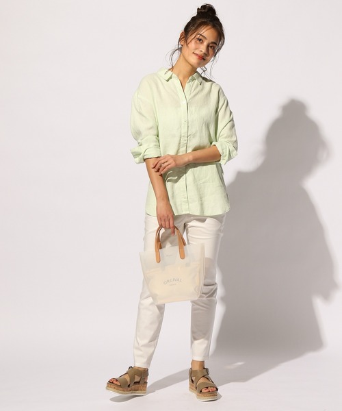 BAYFLOW（ベイフロー）の「リネンカラ―シャツ（テンセル(TM)繊維使用）（シャツ/ブラウス・レディース・ホワイト/ベージュ/オレンジ/カーキ/ライトグリーン/ラベンダー・SMALL/MEDIUM）」の9枚目の写真