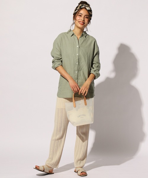 BAYFLOW（ベイフロー）の「リネンカラ―シャツ（テンセル(TM)繊維使用）（シャツ/ブラウス・レディース・ホワイト/ベージュ/オレンジ/カーキ/ライトグリーン/ラベンダー・SMALL/MEDIUM）」の18枚目の写真