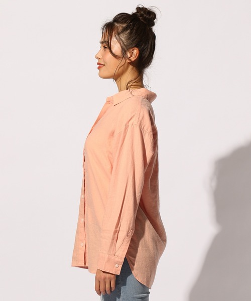 BAYFLOW（ベイフロー）の「リネンカラ―シャツ（テンセル(TM)繊維使用）（シャツ/ブラウス・レディース・ホワイト/ベージュ/オレンジ/カーキ/ライトグリーン/ラベンダー・SMALL/MEDIUM）」の7枚目の写真