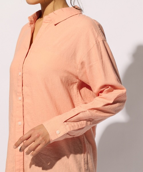 BAYFLOW（ベイフロー）の「リネンカラ―シャツ（テンセル(TM)繊維使用）（シャツ/ブラウス・レディース・ホワイト/ベージュ/オレンジ/カーキ/ライトグリーン/ラベンダー・SMALL/MEDIUM）」の22枚目の写真