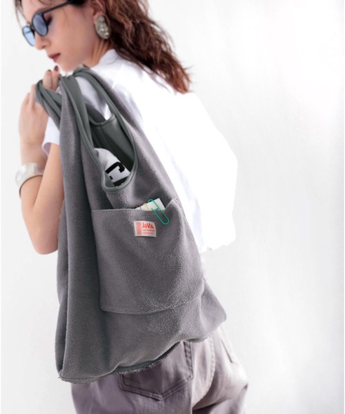 Java（ジャバ）の「《JaVaジャバ コラボ》ちょっとしたお買い物に♪USAコットン&パイル地エコBAG（トートバッグ・レディース・ブラック/ホワイト/グレー/グレイッシュベージュ・FREE）」の3枚目の写真