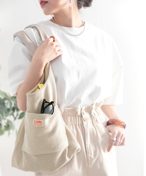 Java（ジャバ）の「《JaVaジャバ コラボ》ちょっとしたお買い物に♪USAコットン&パイル地エコBAG（トートバッグ・レディース・ブラック/ホワイト/グレー/グレイッシュベージュ・FREE）」の18枚目の写真