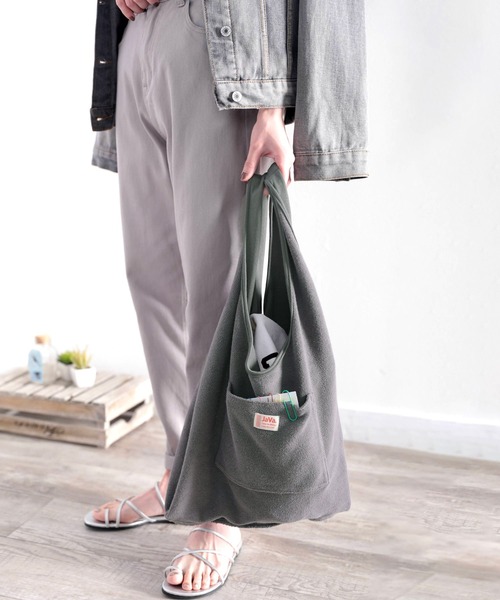 Java（ジャバ）の「《JaVaジャバ コラボ》ちょっとしたお買い物に♪USAコットン&パイル地エコBAG（トートバッグ・レディース・ブラック/ホワイト/グレー/グレイッシュベージュ・FREE）」の13枚目の写真