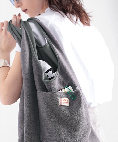 Java（ジャバ）の「《JaVaジャバ コラボ》ちょっとしたお買い物に♪USAコットン&パイル地エコBAG（トートバッグ・レディース・ブラック/ホワイト/グレー/グレイッシュベージュ・FREE）」の6枚目の写真