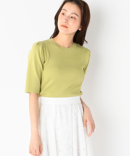 MEW'S REFINED CLOTHES（ミューズリファインドクローズ）の「ウォッシャブルパフニットトップス（ニット/セーター・レディース・ネイビー/ホワイト/ライトグリーン・MEDIUM）」の2枚目の写真