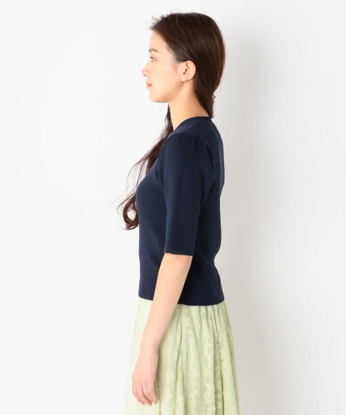 MEW'S REFINED CLOTHES（ミューズリファインドクローズ）の「ウォッシャブルパフニットトップス（ニット/セーター・レディース・ネイビー/ホワイト/ライトグリーン・MEDIUM）」の6枚目の写真