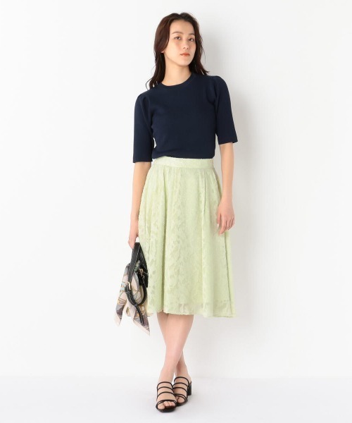 MEW'S REFINED CLOTHES（ミューズリファインドクローズ）の「ウォッシャブルパフニットトップス（ニット/セーター・レディース・ネイビー/ホワイト/ライトグリーン・MEDIUM）」の12枚目の写真