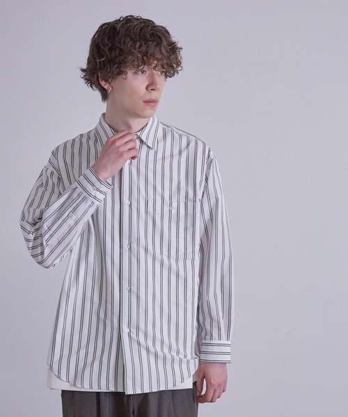 JUNRED(ジュンレッド)の「先染めストライプシャツ(シャツ/ブラウス・メンズ・ブルー系その他4/ホワイト/グリーン・L/LL/M)」の12枚目の写真