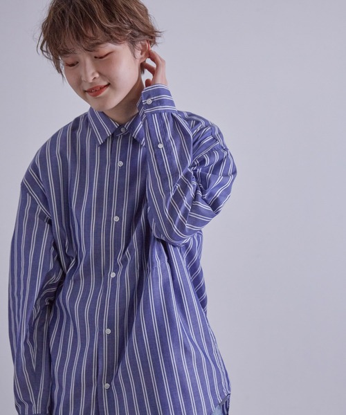 JUNRED(ジュンレッド)の「先染めストライプシャツ(シャツ/ブラウス・メンズ・ブルー系その他4/ホワイト/グリーン・L/LL/M)」の6枚目の写真