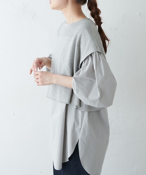 PUAL CE CIN(ピュアルセシン)の「布帛インナーブラウス付ニットベスト(ニット/セーター・レディース・キナリ/グレー・FREE)」の5枚目の写真