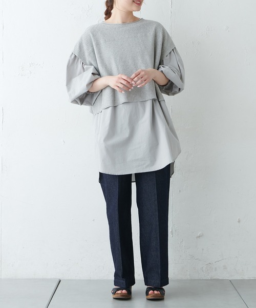 PUAL CE CIN(ピュアルセシン)の「布帛インナーブラウス付ニットベスト(ニット/セーター・レディース・キナリ/グレー・FREE)」の8枚目の写真