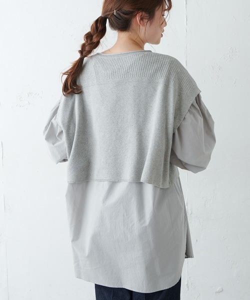 PUAL CE CIN(ピュアルセシン)の「布帛インナーブラウス付ニットベスト(ニット/セーター・レディース・キナリ/グレー・FREE)」の6枚目の写真