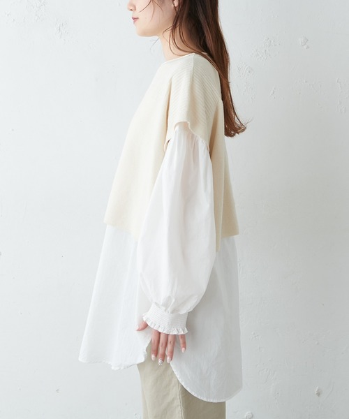 PUAL CE CIN(ピュアルセシン)の「布帛インナーブラウス付ニットベスト(ニット/セーター・レディース・キナリ/グレー・FREE)」の12枚目の写真