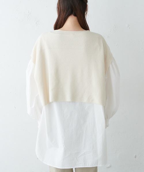 PUAL CE CIN(ピュアルセシン)の「布帛インナーブラウス付ニットベスト(ニット/セーター・レディース・キナリ/グレー・FREE)」の13枚目の写真