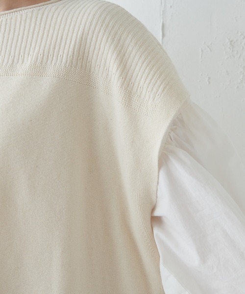 PUAL CE CIN(ピュアルセシン)の「布帛インナーブラウス付ニットベスト(ニット/セーター・レディース・キナリ/グレー・FREE)」の16枚目の写真