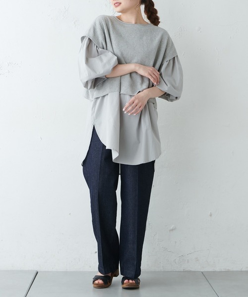 PUAL CE CIN(ピュアルセシン)の「布帛インナーブラウス付ニットベスト(ニット/セーター・レディース・キナリ/グレー・FREE)」の7枚目の写真