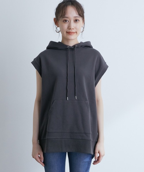 VIS(ビス)の「【WEB限定】ミニ裏毛フレンチスリーブパーカー(パーカー・レディース・オフホワイト/スミクロ/ブルー系その他6・FREE)」の5枚目の写真