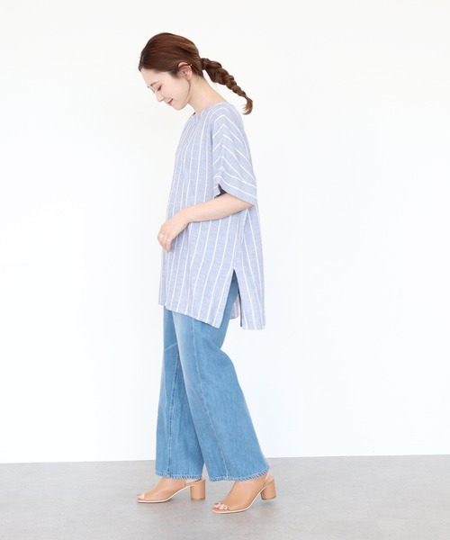 AMERICAN HOLIC（アメリカンホリック）の「バックオープンリネンブレンドチュニック　＊〇（Tシャツ/カットソー・レディース・チャコールグレー/グリーン/ストライプ/ライトベージュ・FREE）」の6枚目の写真