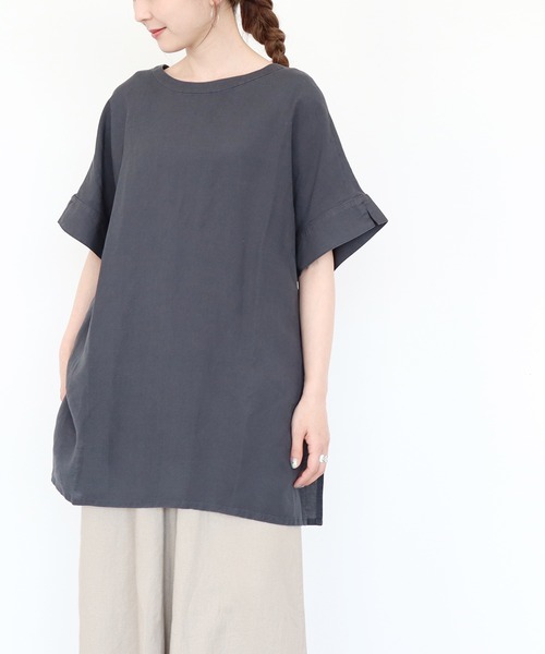 AMERICAN HOLIC（アメリカンホリック）の「バックオープンリネンブレンドチュニック　＊〇（Tシャツ/カットソー・レディース・チャコールグレー/グリーン/ストライプ/ライトベージュ・FREE）」の9枚目の写真