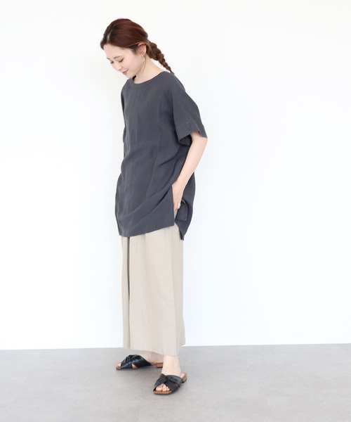 AMERICAN HOLIC（アメリカンホリック）の「バックオープンリネンブレンドチュニック　＊〇（Tシャツ/カットソー・レディース・チャコールグレー/グリーン/ストライプ/ライトベージュ・FREE）」の10枚目の写真