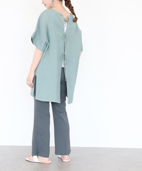 AMERICAN HOLIC（アメリカンホリック）の「バックオープンリネンブレンドチュニック　＊〇（Tシャツ/カットソー・レディース・チャコールグレー/グリーン/ストライプ/ライトベージュ・FREE）」の15枚目の写真