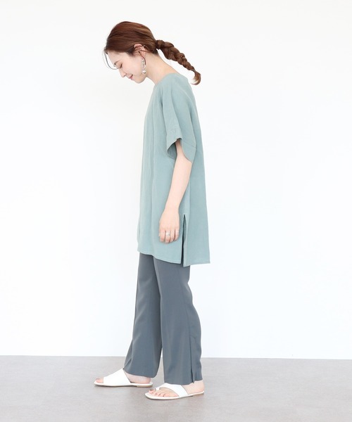 AMERICAN HOLIC（アメリカンホリック）の「バックオープンリネンブレンドチュニック　＊〇（Tシャツ/カットソー・レディース・チャコールグレー/グリーン/ストライプ/ライトベージュ・FREE）」の14枚目の写真