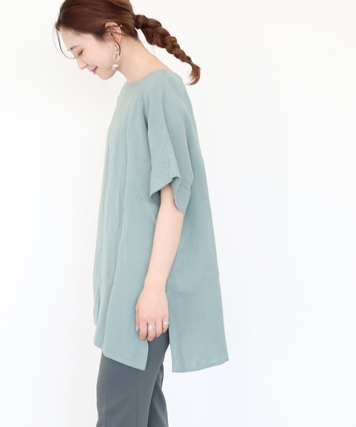 AMERICAN HOLIC（アメリカンホリック）の「バックオープンリネンブレンドチュニック　＊〇（Tシャツ/カットソー・レディース・チャコールグレー/グリーン/ストライプ/ライトベージュ・FREE）」の12枚目の写真